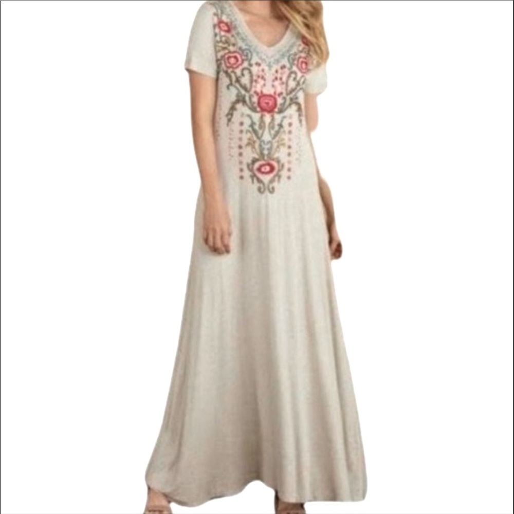 Soft Surroundings Bahia Vista Embroidered Dress5 Women's size Medium M Soft Maxi